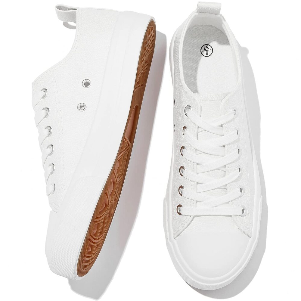 FRACORA WOMEN'S PU LEATHER TENNIS SHOES LOW TOP LACE UP CASUAL SHOES COMFORTABLE